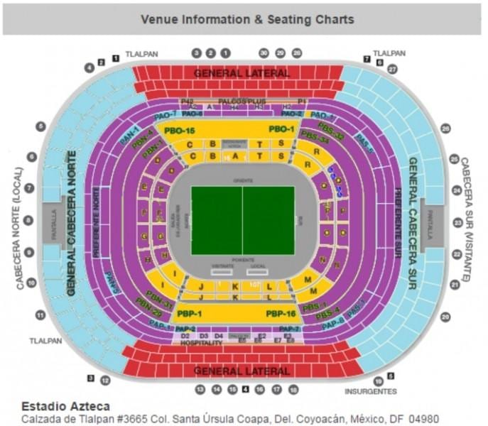 estadio azteca બેઠક નકશો