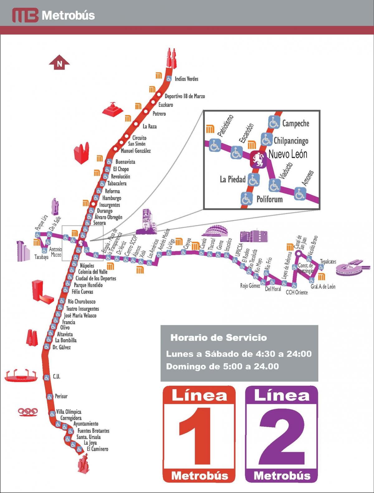 નકશો metrobus મેક્સિકો સિટી